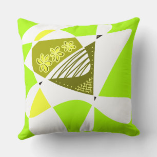 Coussin Étoiles Et Rayures Abstraites : Vert Olive Blanc