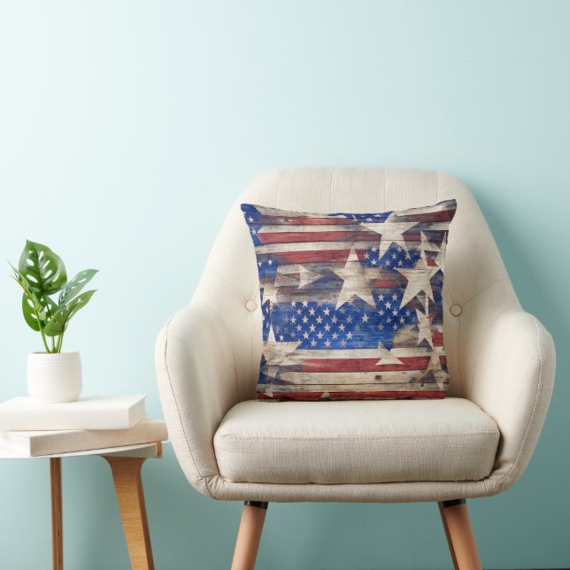 Coussin Étoiles et rayures rustiques en bois (Chaise)