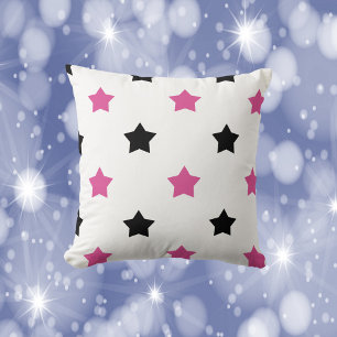 Coussin Étoiles noir et rose Motif blanc