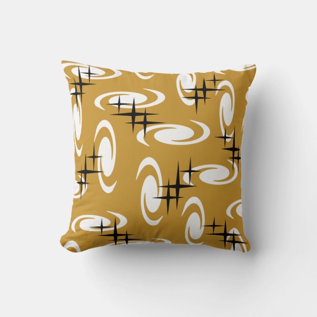 Coussin Étoiles rétro de l'âge atomique Motif Ochre (Recto)