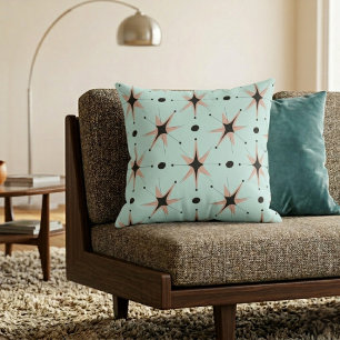 Coussin Étoiles Rétro Moderne de Milieu de Siècle Vert Mou