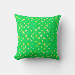 Coussin Étoiles satinées, vert et jaune sur vert citron