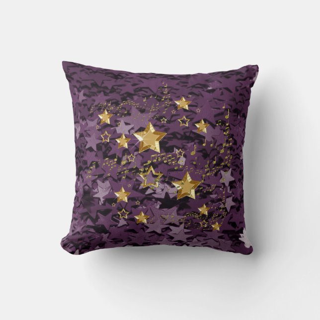 Coussin Étoiles violet et or Carré Jeu d'oreiller (Recto)
