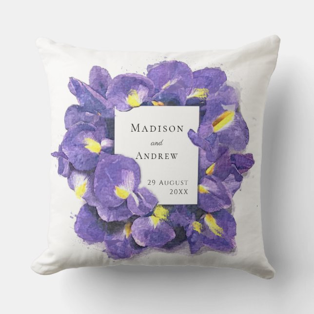 Coussin Etonnant Purple Irises Aquarelle Floral Merci (Recto)