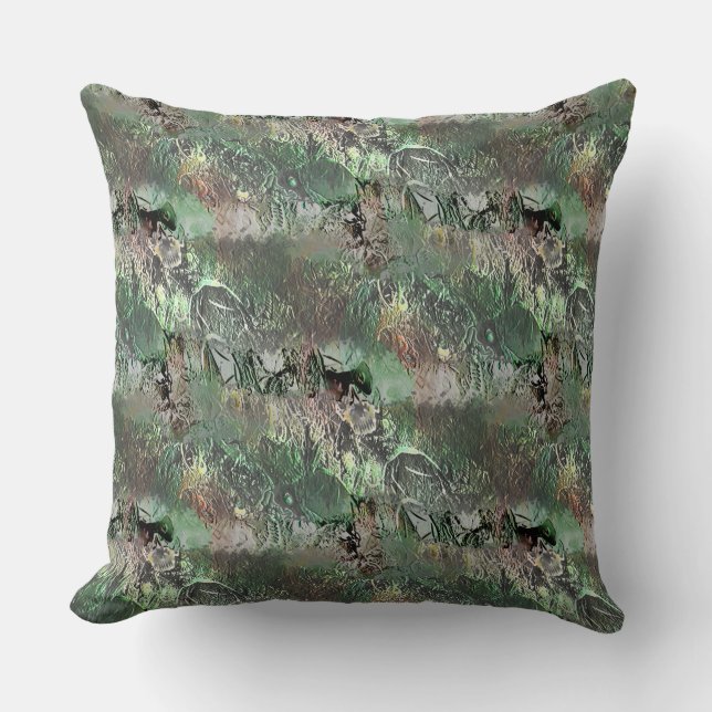 Coussin Étrange texture en vert gris avec crâne abstrait (Recto)