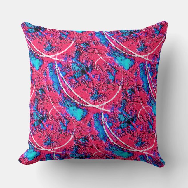 Coussin Etrange texture rouge rose avec cratères bleu cyan (Recto)