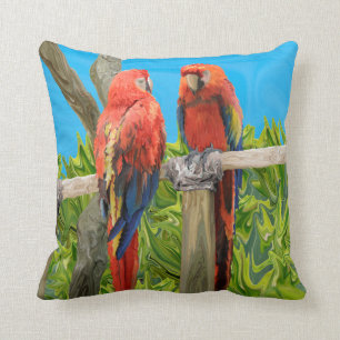 Coussin Être perché de perroquets d'ara d'écarlate