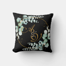Coussin Eucalyptus et or sur mariage personnalisé noir