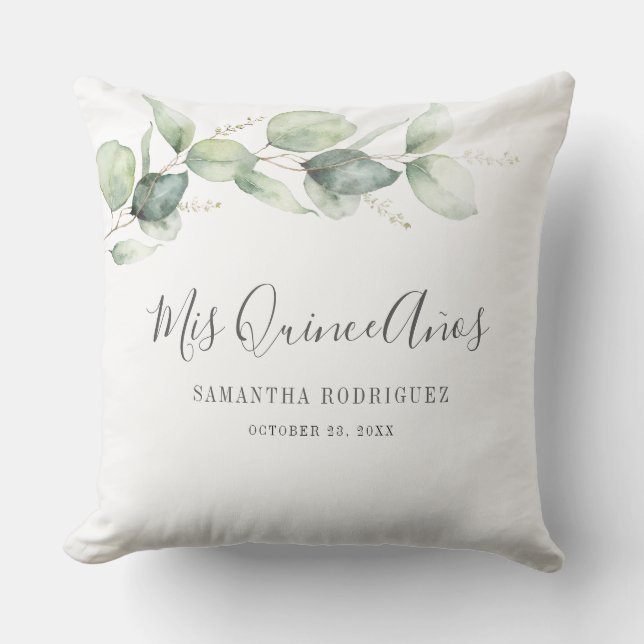 Coussin Eucalyptus Green 15e anniversaire Mis Quince Anos (Recto)