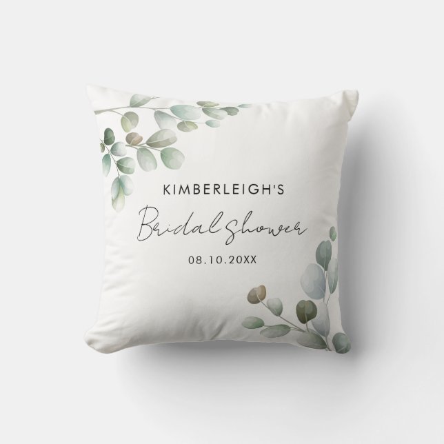Coussin Eucalyptus Greenery Script Fête de Mariage (Recto)