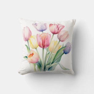 Coussin Éveil du printemps - Tulipes d'aquarelle