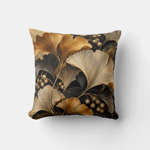 Coussin Éventails de feuille de ginkgo en or ambre