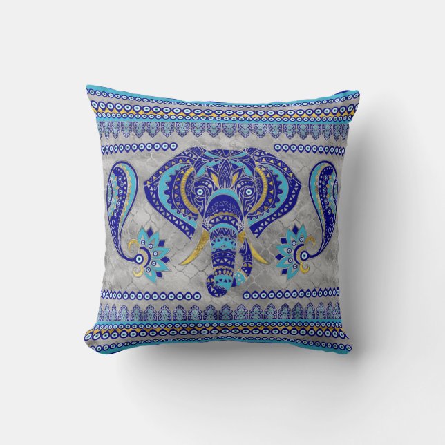 Coussin Evil Eye Elephant Motif ornemental (Recto)