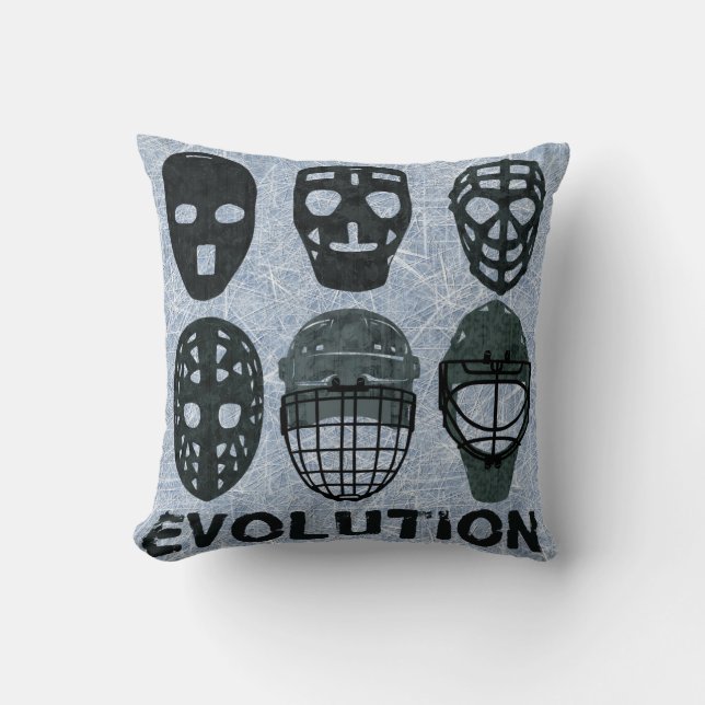 Coussin Évolution du masque de gardien de hockey (Recto)
