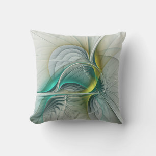 Coussin Évolution fractale, Art Abstrait Turquoise d'or