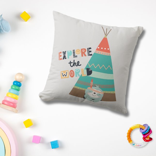 Coussin Explorez le monde Boho Sloth (Créateur téléchargé)