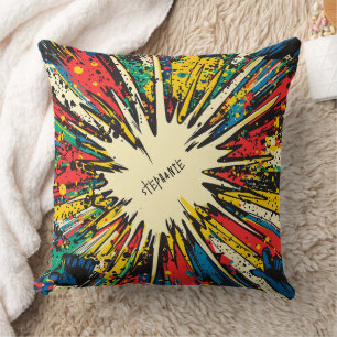 Coussin Explosion cinétique vibrante - Bande dessinée bleu