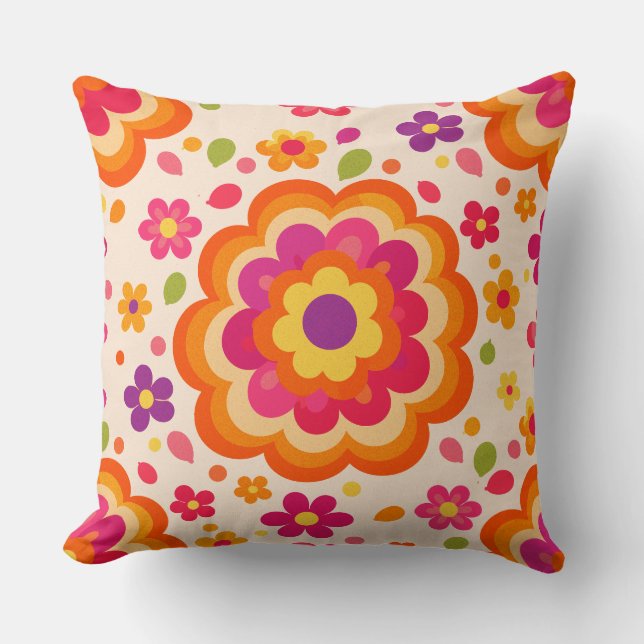 Coussin Explosion de fleurs rétro 1972 (Recto)