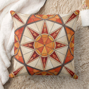 Coussin Explosion d'étoiles rouge et orange - Mosaïque géo