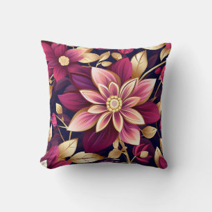 Coussin Explosion Florale Bourgogne Et Or