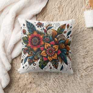 Coussin Explosion florale vibrante avec des motifs complex