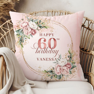 Coussin Exquis Dusty Pink aquarelle floral 60 ans