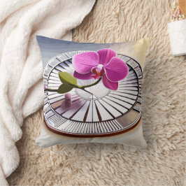 Coussin Exquise orchidée rose repose sur une plaque d'arge