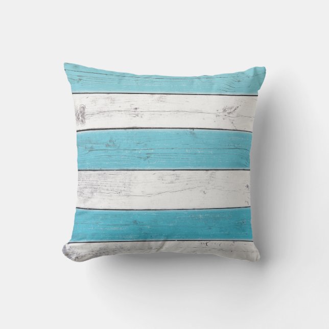 Coussin extérieur à rayures turquoise et blanche (Recto)