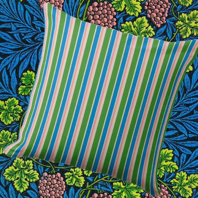 Coussin extérieur en bande de crème bleu rose (Coordinating stripe and floral)