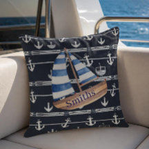 Coussin Extérieur Marin & Ancre Bleu Marine