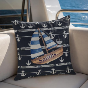 Coussin Extérieur Marin & Ancre Bleu Marine