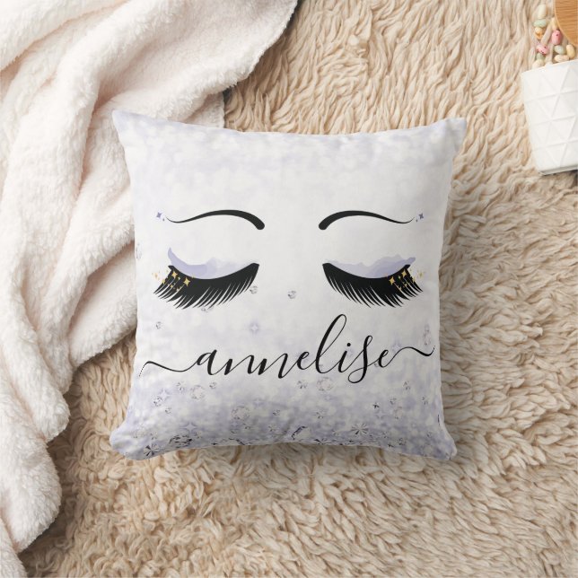 Coussin Eyelashes violets personnalisés avec diamants (Couverture)