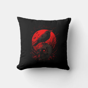 Coussin F-Caw-F Corbeau Drôle Oiseau Lune Rouge Gothique