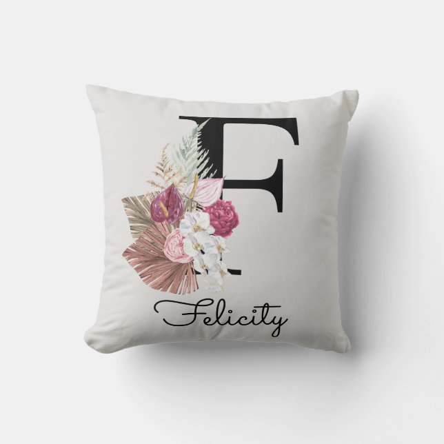 Coussin F initiale rose personnalisée (Recto)