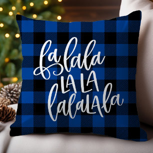Coussin Fa La La La La carreau de Noël bleu Buffalo