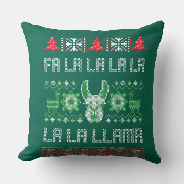 Coussin Fa La Llama Shirt - Llam Chandail de Noël moche (Recto)
