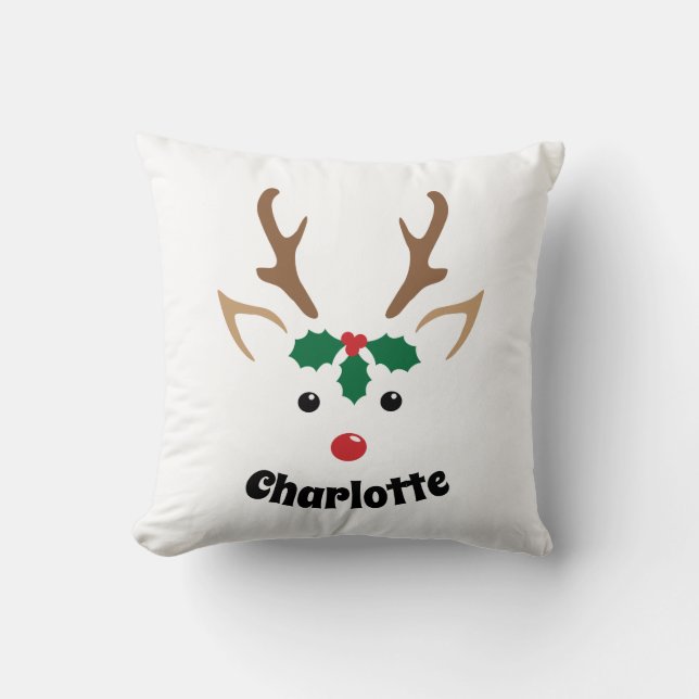 Coussin Face de renne mignonne | Décor de Noël personnalis (Recto)