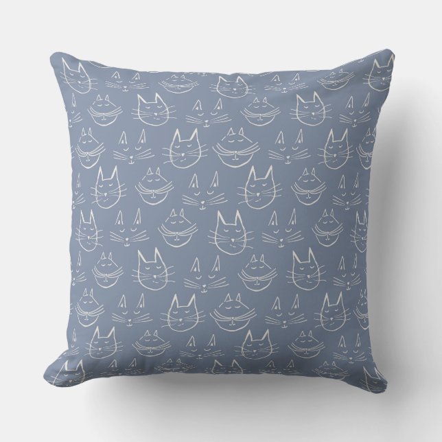 Coussin Faces de chat bleu Denim (Recto)