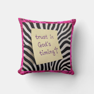 Coussin Faire confiance au timing de Dieu zèbre paillettes