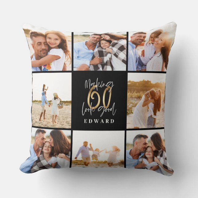 Coussin Faire paraître 60 beaux anniversaire de photo noir (Recto)