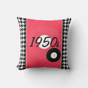 Coussin Faire-part à thème des années 1950 rose, noir et b