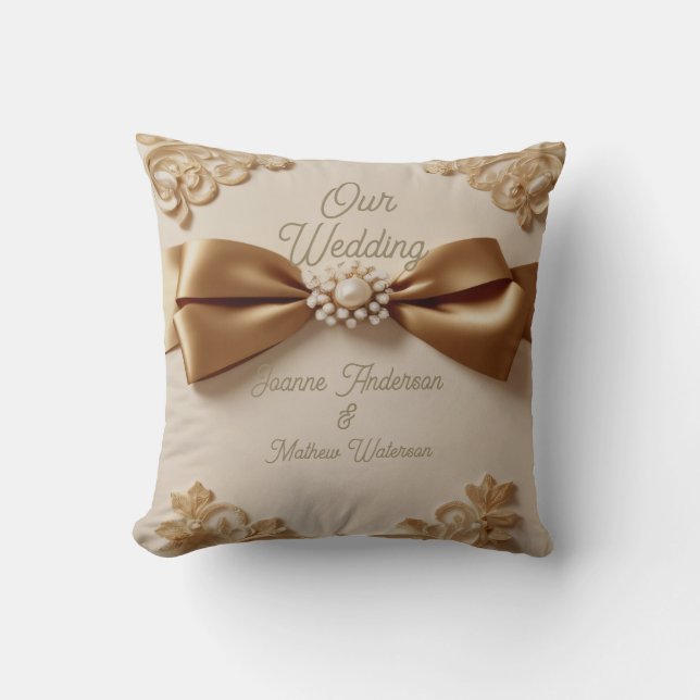 Coussin Faire-part de mariage floral embossé – Nœud en sat (Recto)