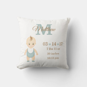 Coussin Faire-part de naissance bébé garçon