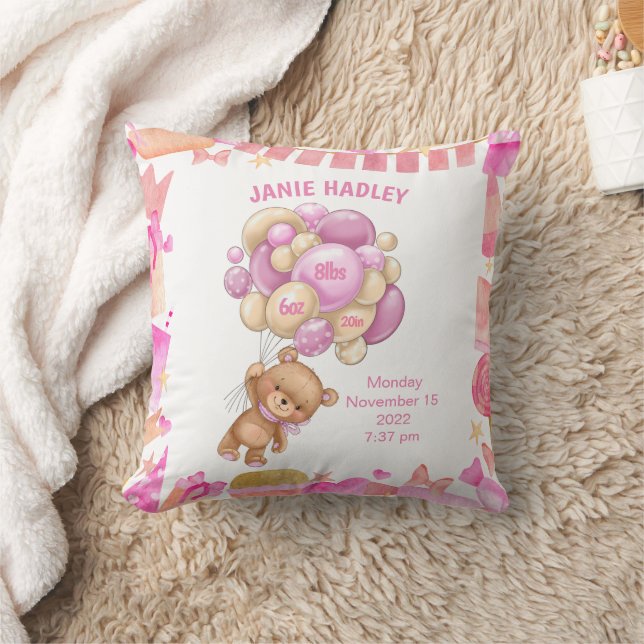 Coussin Faire-part de naissance de bébé fille (Couverture)