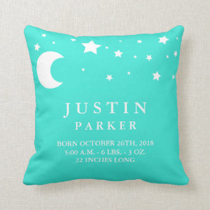 Coussin Faire-part de naissance de bébé Lune et étoiles