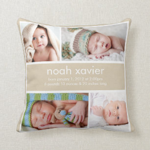 Coussin Faire-part de naissance kaki