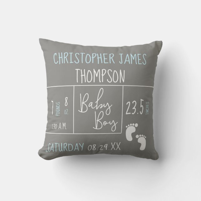 Coussin Faire-part de naissance photo moderne Blue Grey Ba (Recto)