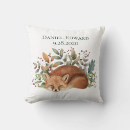 Coussin Faire-part de naissance vintage de renard de bois
