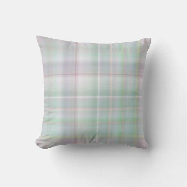 Coussin Fairy Garden Pastel Rose et Mint Plaid (Recto)