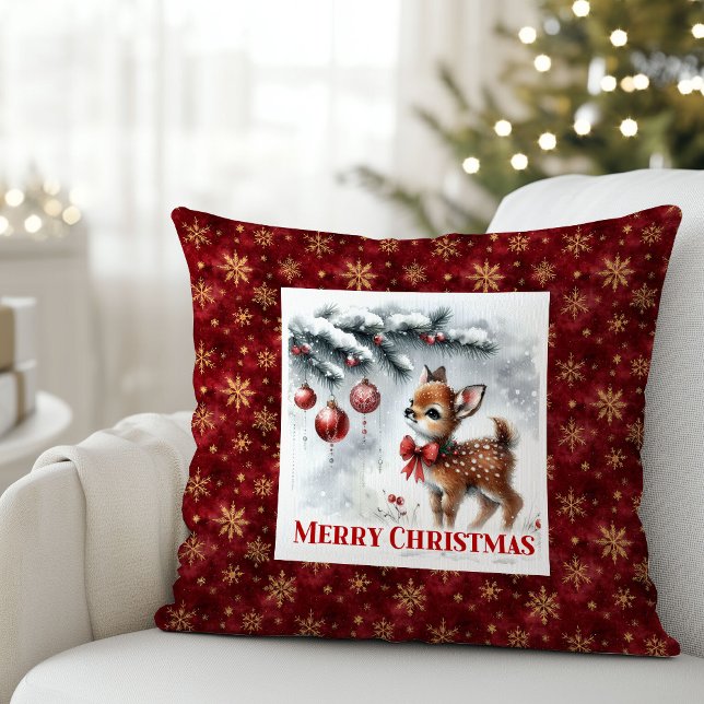 Coussin Fairy snowy forest baby deer cozy kids room decor (Fairy snowy forest baby deer cozy kids room decor)